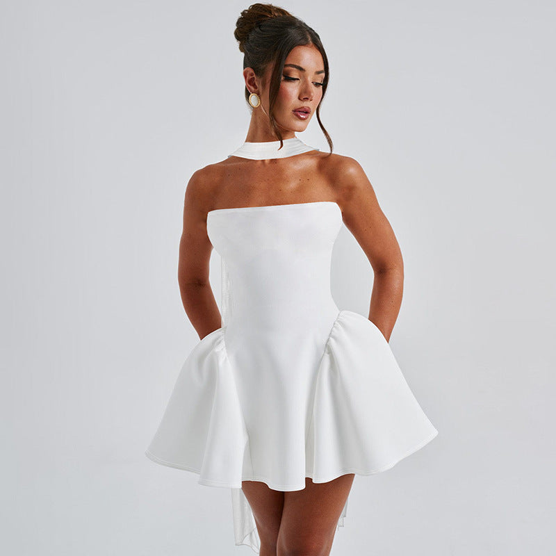 Robe sexy, courte tendance avec fermeture éclair à dos