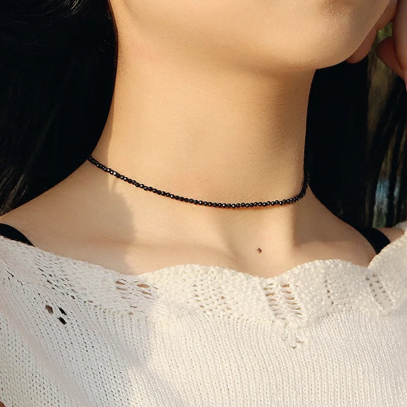 Women's black bead choker necklace, simple fashion jewelry for parties - Women's Glam Universe