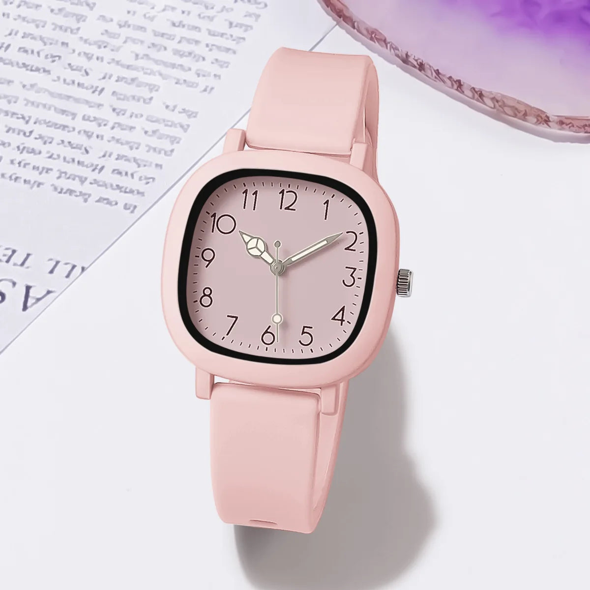 Women's fashion square quartz watch with silicone strap, student wristwatch - Women's Glam Universe