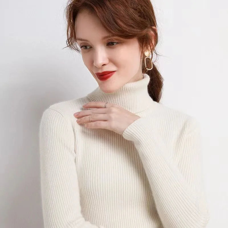 Women's slim turtleneck knitted sweater, autumn-winter Korean style pullover - Women's Glam Universe