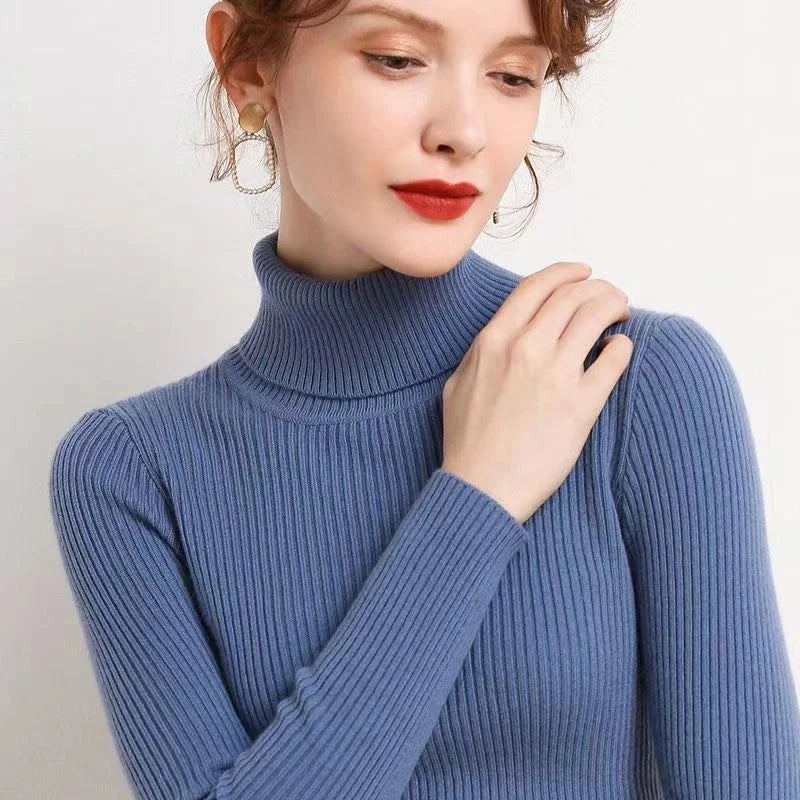 Women's slim turtleneck knitted sweater, autumn-winter Korean style pullover - Women's Glam Universe